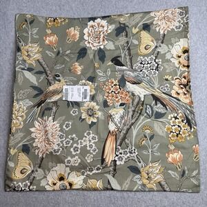 Pottery Barn Floral Bloom Print Euro Green 26"x26" Bird Butterfly Cotton Sateen